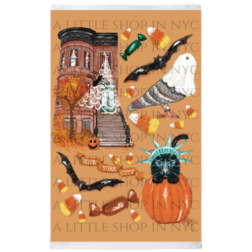 NYC Halloween Tea Towel
