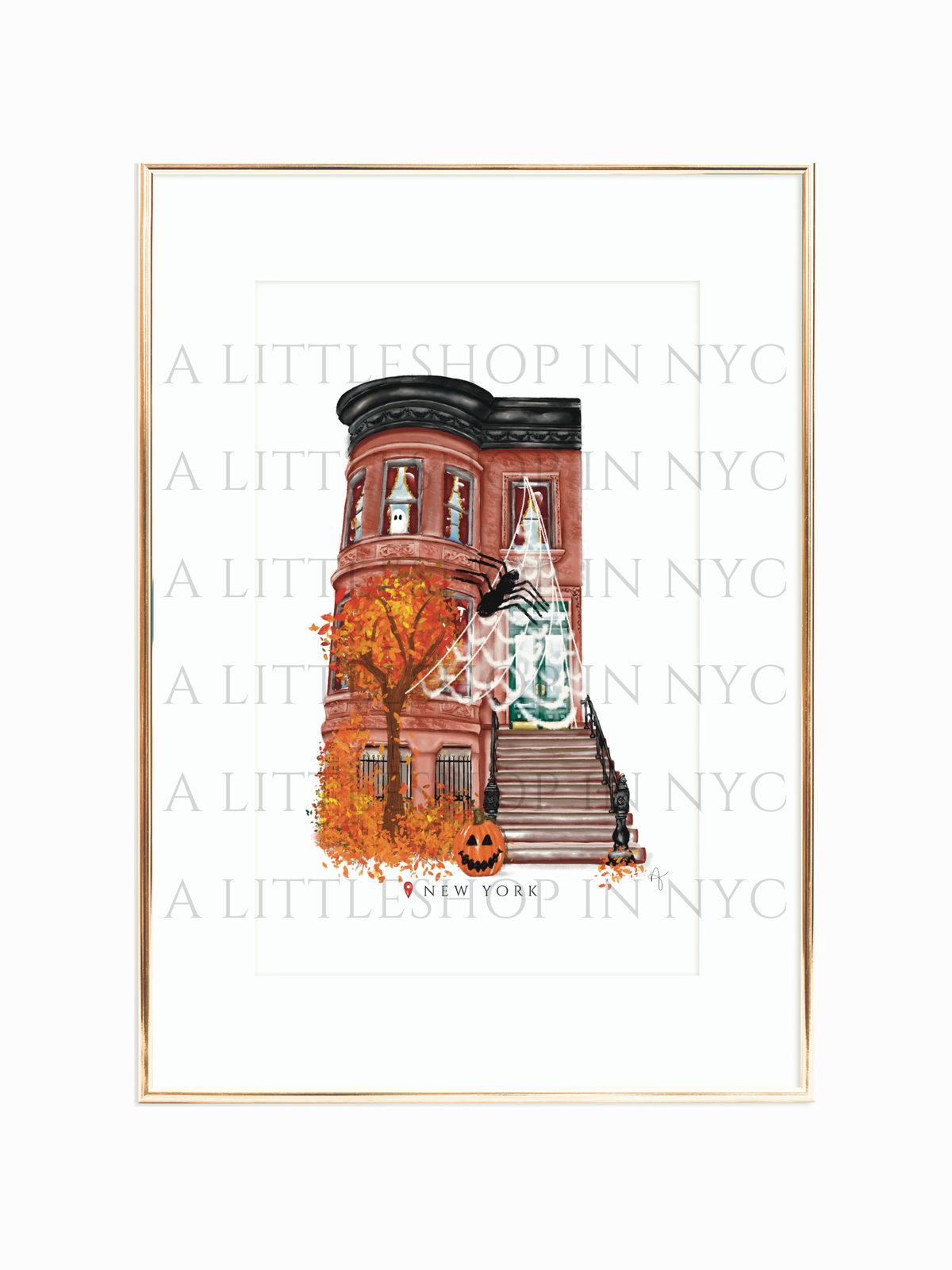 New York Brownstone Halloween Print