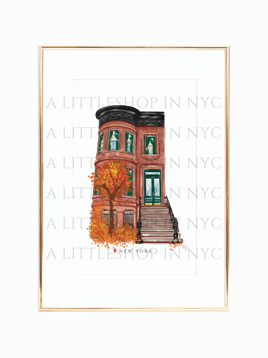 New York Brownstone Fall Print