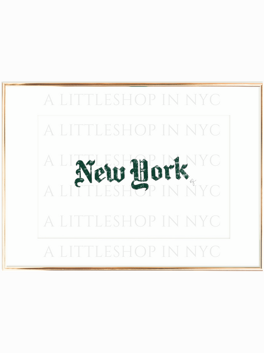 New York Font Green Print