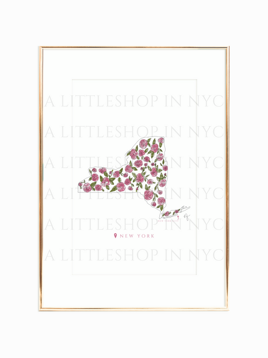 NY Map Floral Print
