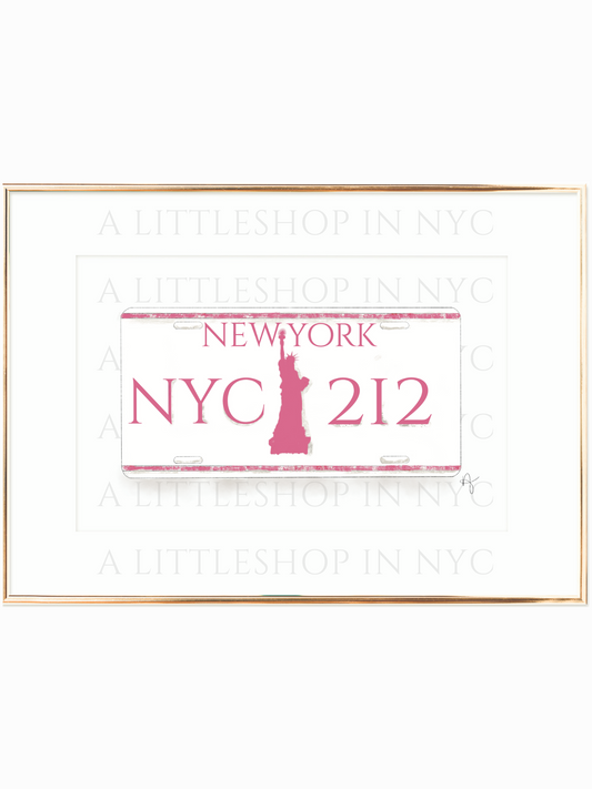 NY License Plate Pink Print