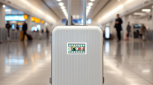 Gingham Icon Text Luggage Sticker