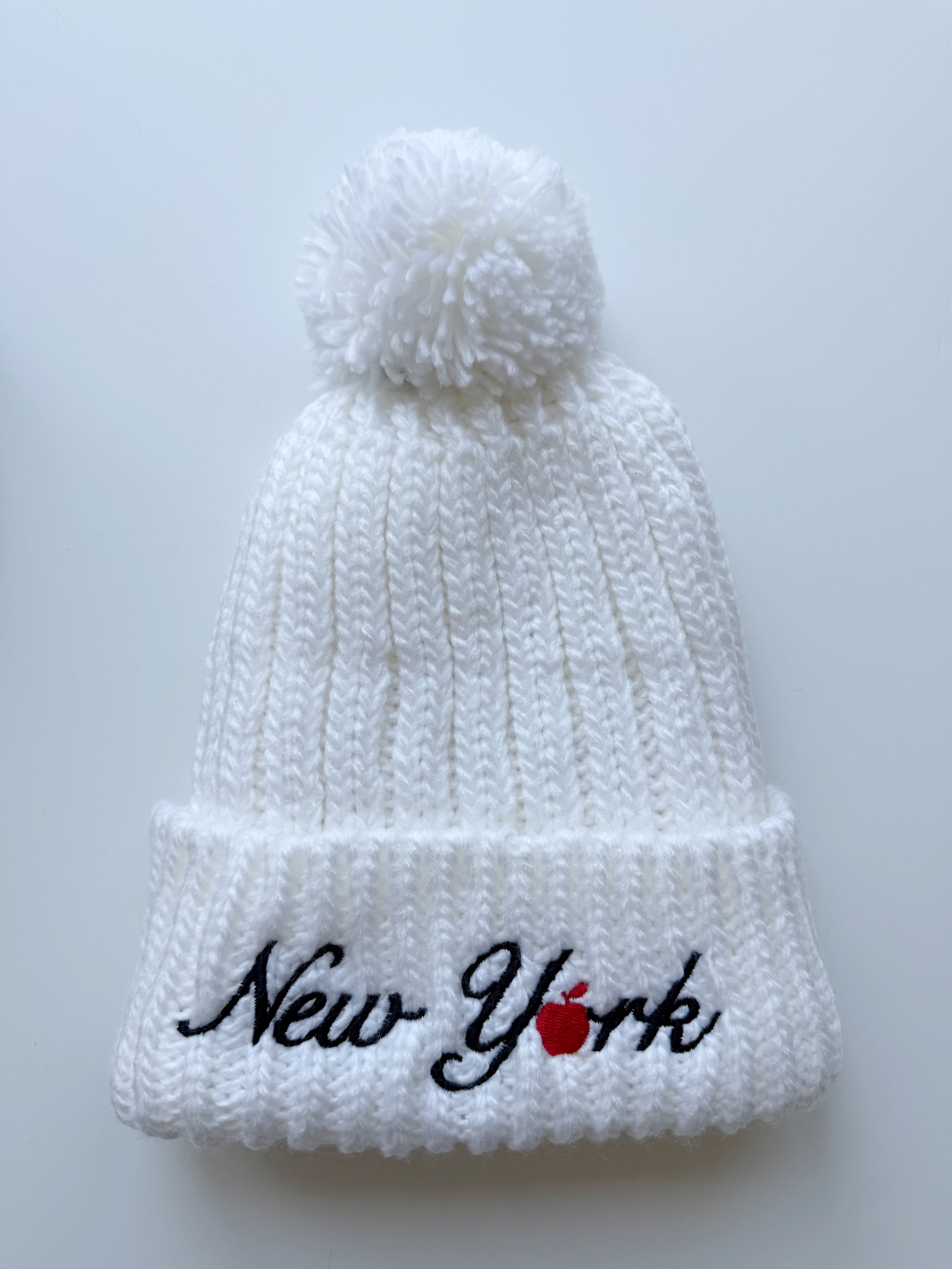 New York Beanie Pom Pom (White)