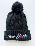New York Beanie Pom Pom (Black)