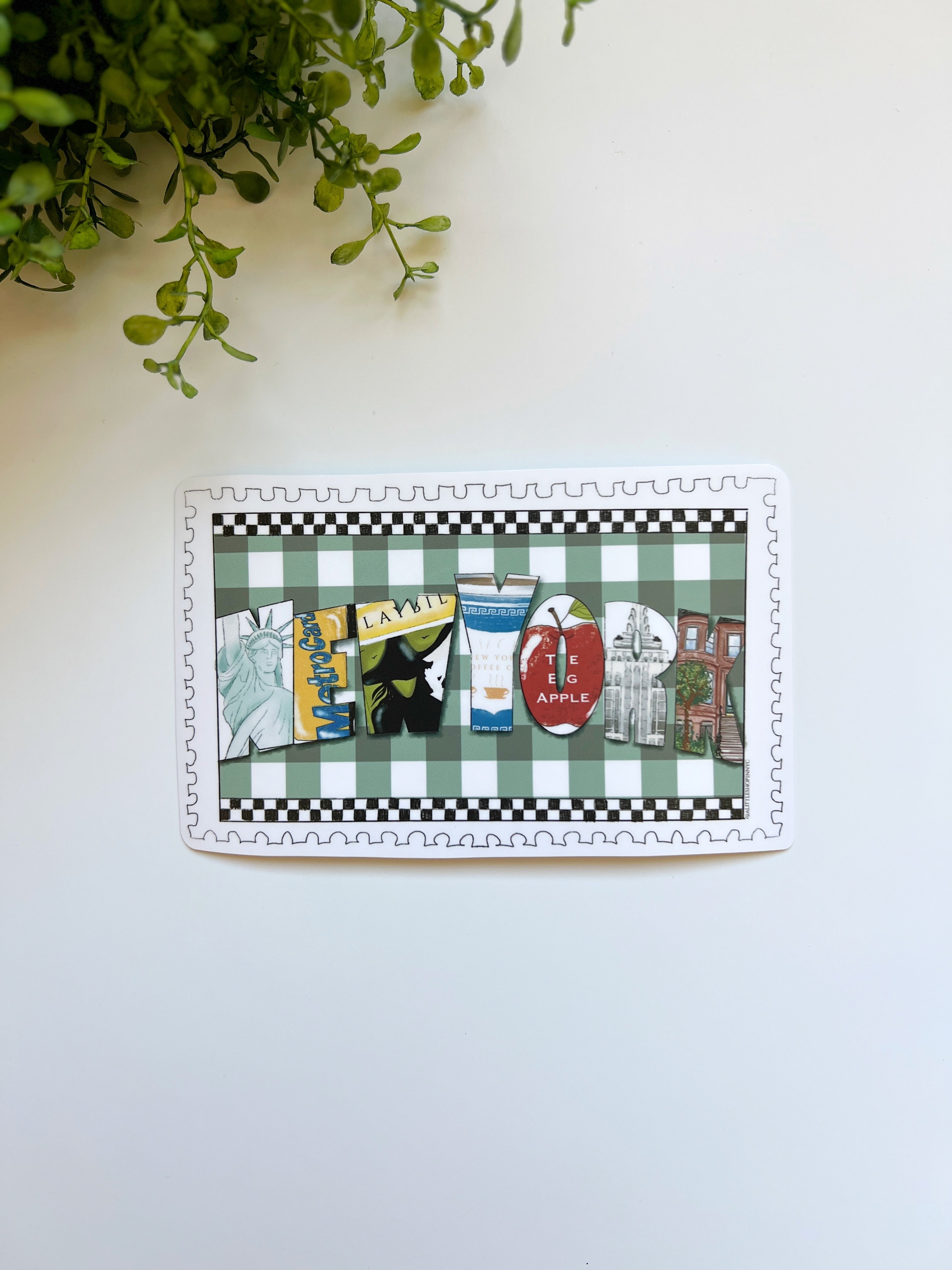 Gingham Icon Text Luggage Sticker